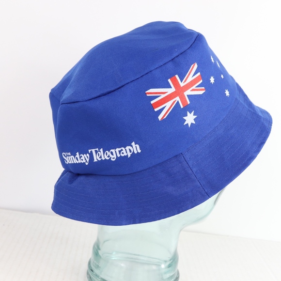90s Austrlia Sunday Telegraph Flag Bucket Hat Blue - Picture 3 of 5